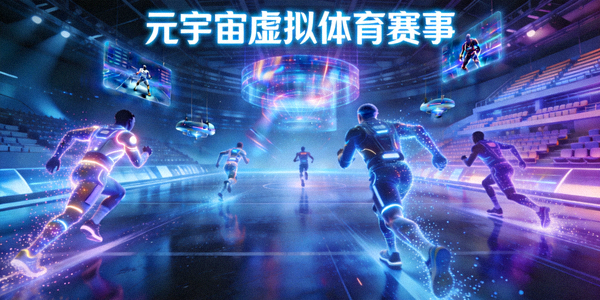 元宇宙中的虚拟体育赛事场景概念图 - 数字运动员在虚拟场馆中竞技
